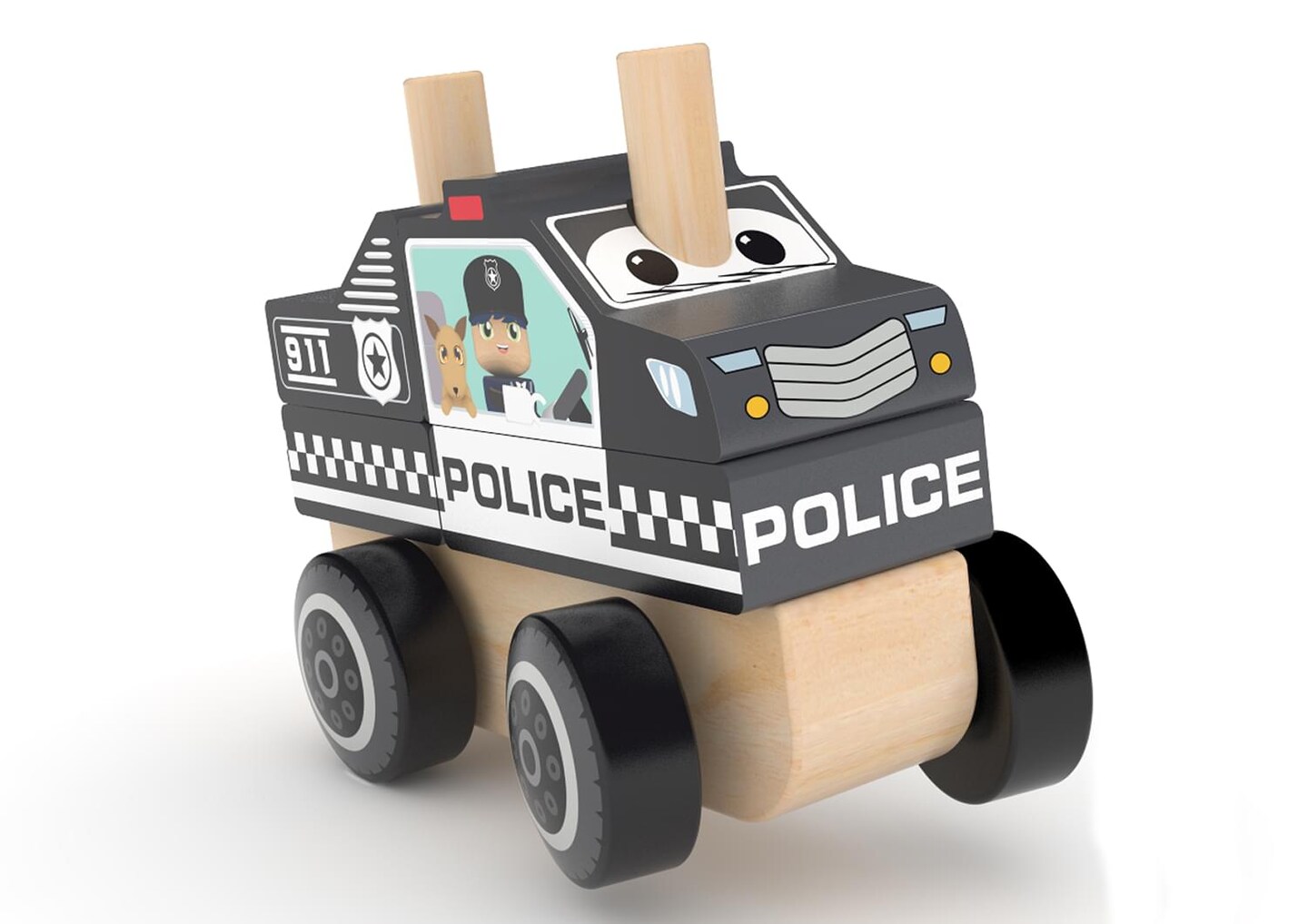 J&#x2019;adore Police Car Wooden Stacking Toy