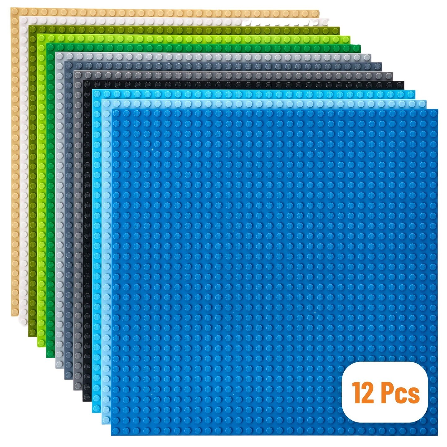 Strictly Briks Classic Stackable Baseplates, For Building Bricks, Bases for Tables, Mats, and More, 100% Compatible with All Major Brands, Nature Colors, 12 Pack, 10x10 Inches