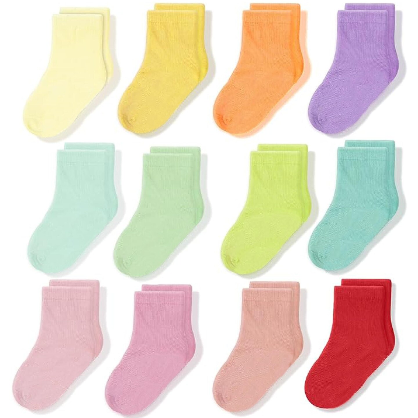 CozyWay Crew Cotton Toddler Socks - 12 Pack Stretch Toddler Girl Socks For All Day Comfort, Toddler Boy Socks, Rainbow, 3T-5T