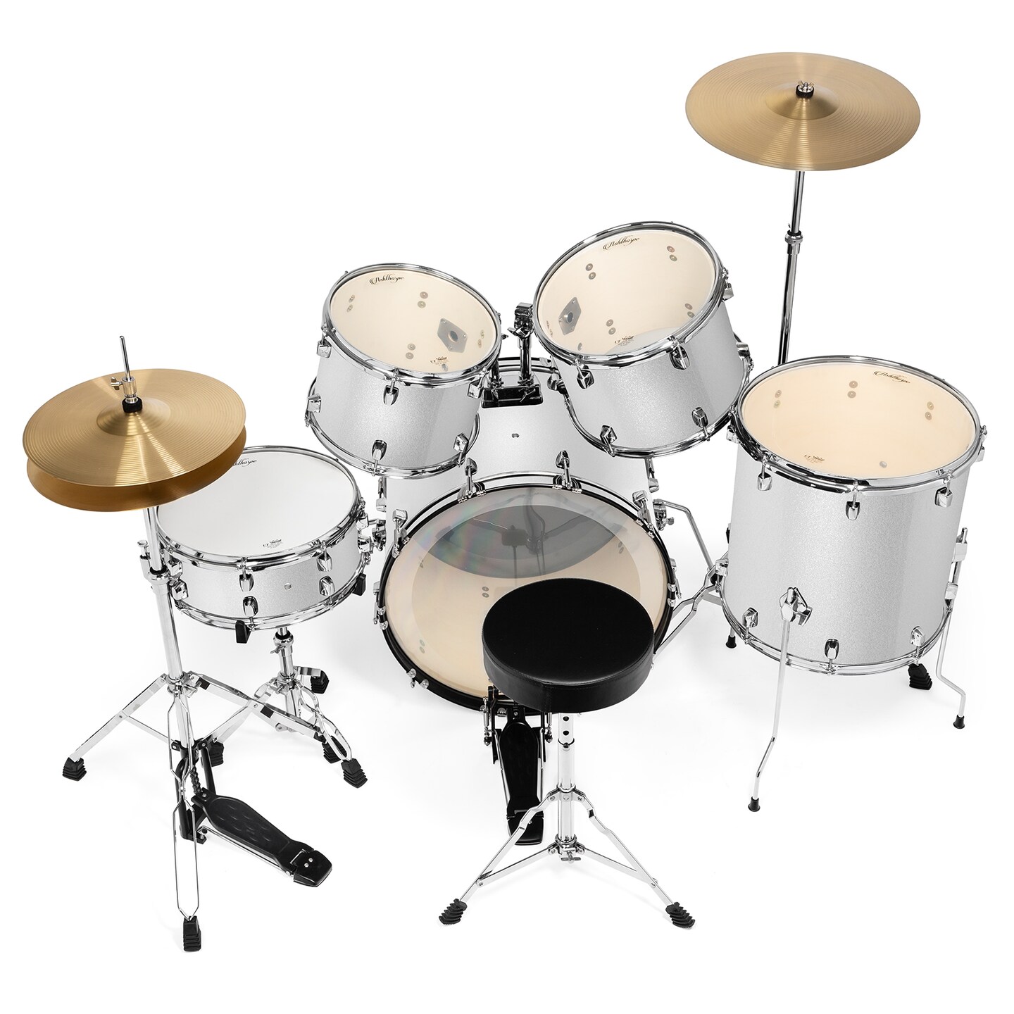 Ashthorpe 5-Piece Full Size Adult Drum Set with Remo Heads &#x26; Premium Brass Cymbals - Complete Professional Percussion Kit with Chrome Hardware