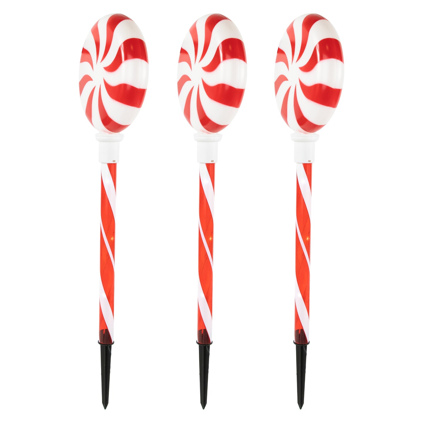 Northlight LED Lighted Peppermint Swirl Candy Christmas Pathway Markers - Warm White Lights - 26&#x22; - 3ct