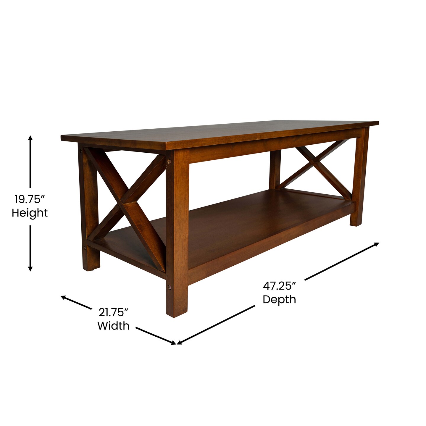 Merrick Lane Matty Rustic Coffee Table with Lower Shelf, Farmhouse Style Solid Wood Accent Table