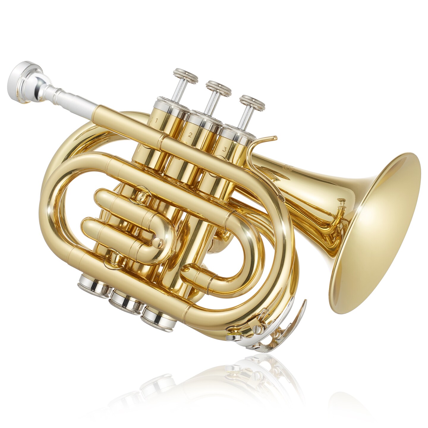 Ashthorpe Bb Brass Pocket Trumpet - Includes Case, Mouthpiece, Gloves, Cleaning Cloth, Valve Oil