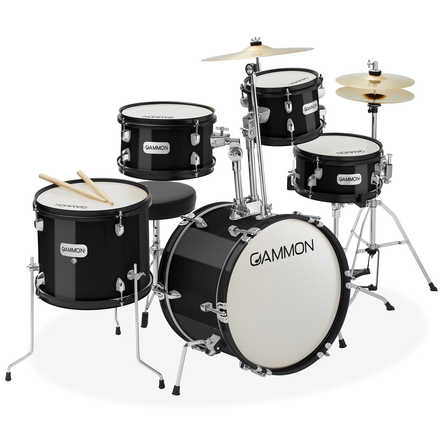 Gammon Percussion 5-Piece Junior Starter Drum Kit with Cymbals, Hardware, Sticks, &#x26; Throne