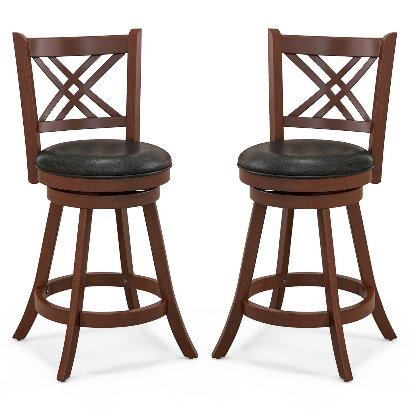 Costway 24&#x27;&#x27;/29&#x27;&#x27; Swivel Bar Stools Set of 2 Upholstered Counter Stools with Cushion &#x26; Footrests