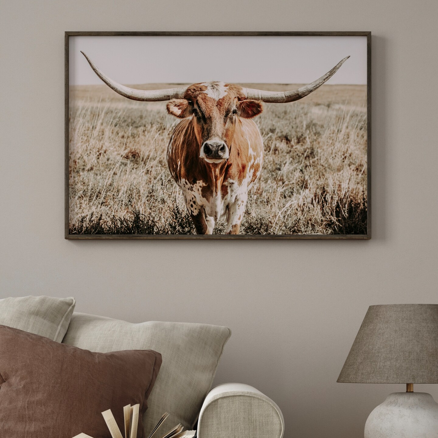 Longhorn wall art, Texas longhorn canvas, cow canvas print, large ...