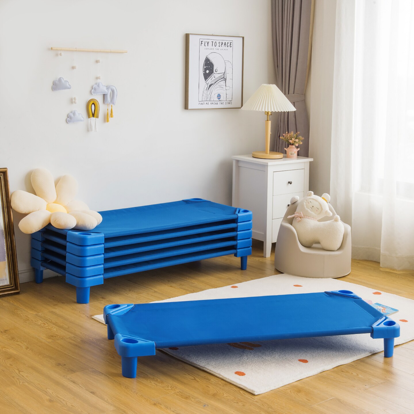 Costway Pack of 6 Kids Stackable Naptime Cot 52&#x27;&#x27; L x 23&#x27;&#x27; W Daycare Rest Mat