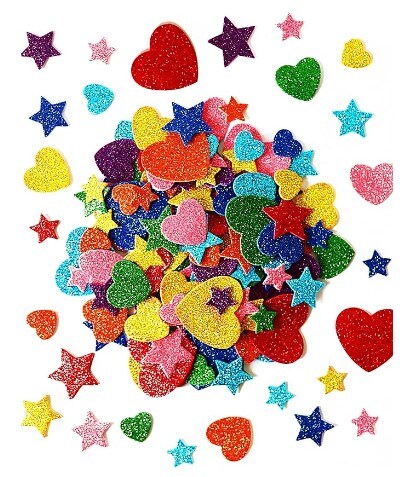 450 pieces colorful glitter foam stickers Self Adhesive Stars Mini Heart Shapes Glitter Stickers