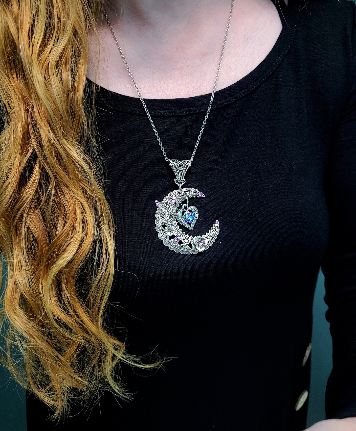 Buy Crystal Moon Necklace, Half Moon Necklace, Crescent Moon Jewelry, Moon  Gift Womens Celestial Jewelry Moon Charm Witchy Jewelry Swarovski Online in  India - Etsy