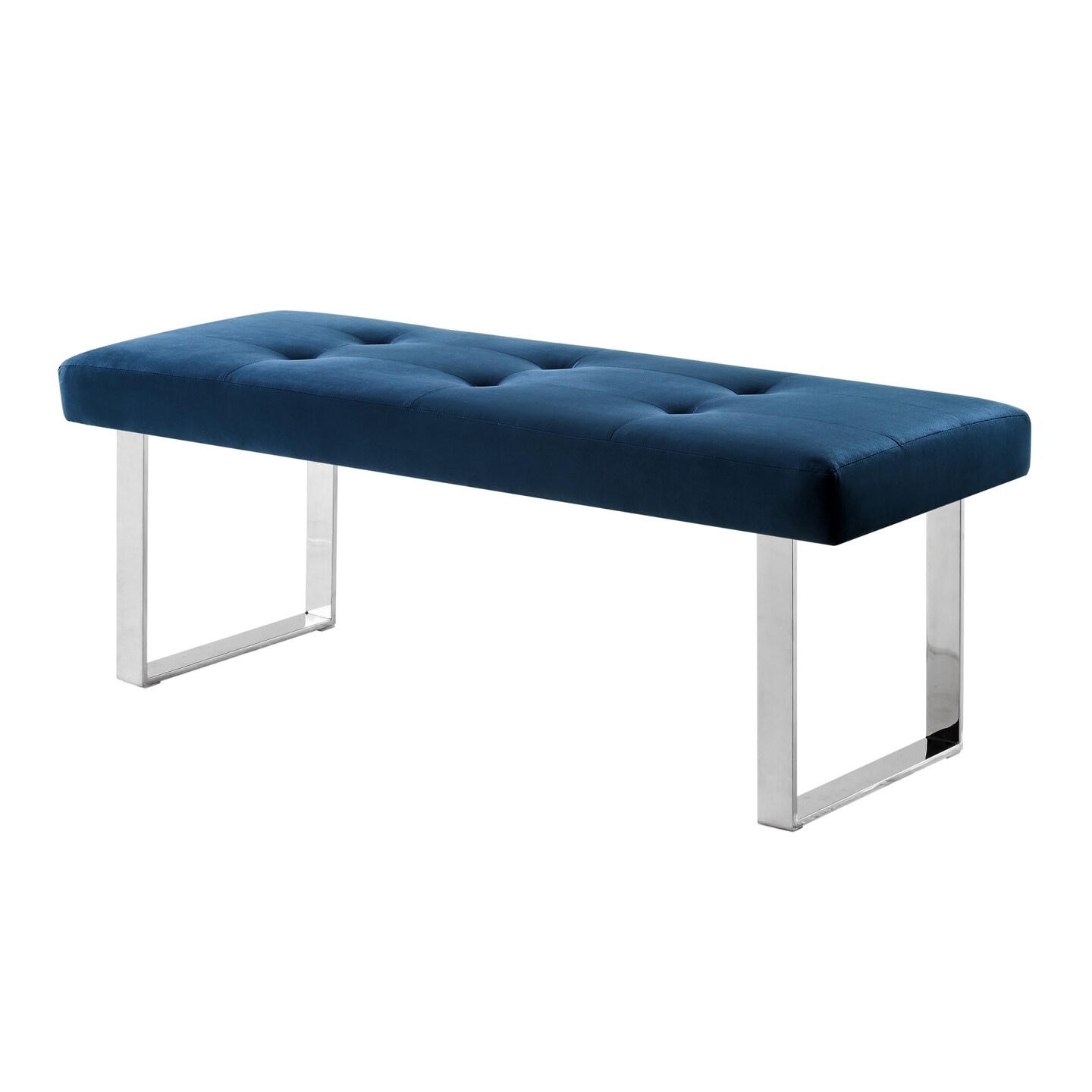 Alonso PU Leather/Velvet Tufted Square Metal Leg Bench With Gold/Chrome Legs