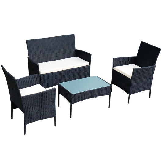 4 PCS Outdoor Rattan Wicker Cushioned Seat With A Loveset