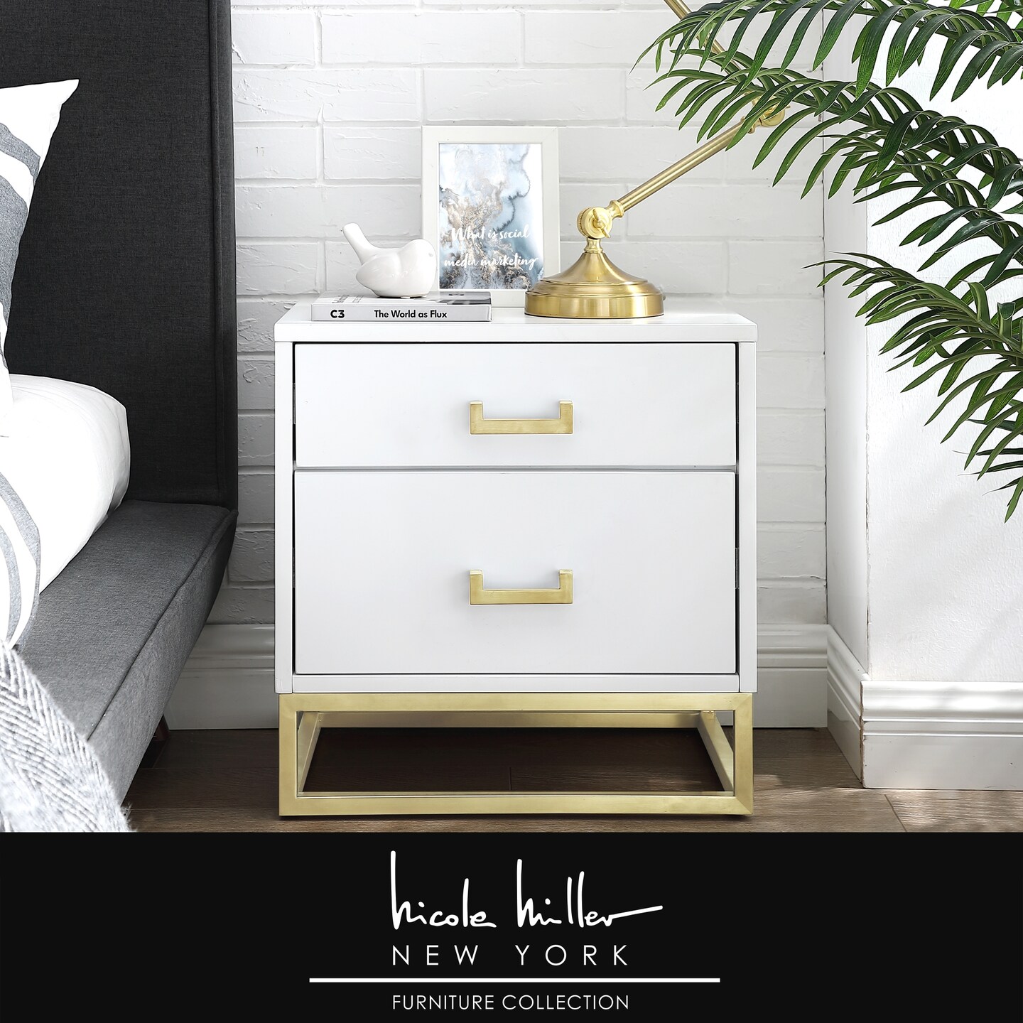 Millani High Gloss 2 Drawer Metal Base Accent Side Table Nightstand Michaels