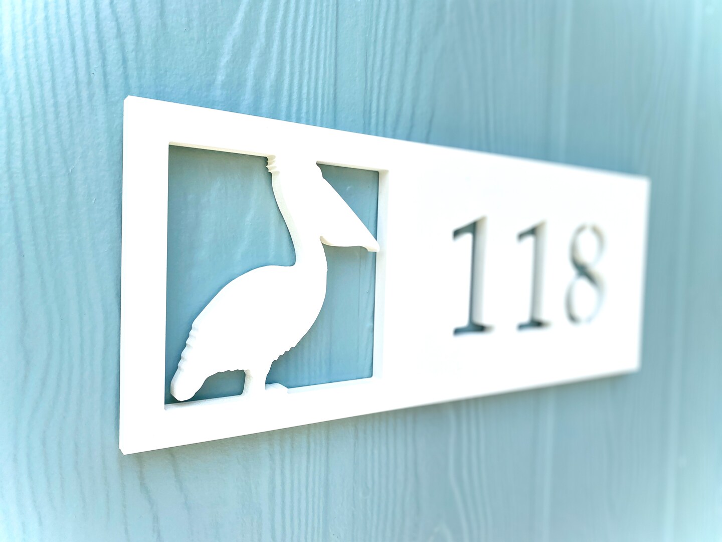 Horizontal Pelican Address Sign, Weatherproof House Numbers, Beach