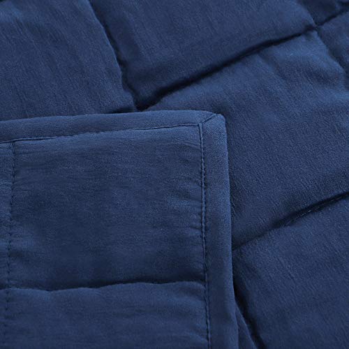 EMME Quilt Set Twin Size 2 Pieces (66x90 inches), Pre-Washed Microfiber Bedspread for All Season, Lightweight and Reversible Coverlet (Squares Pattern, Navy)