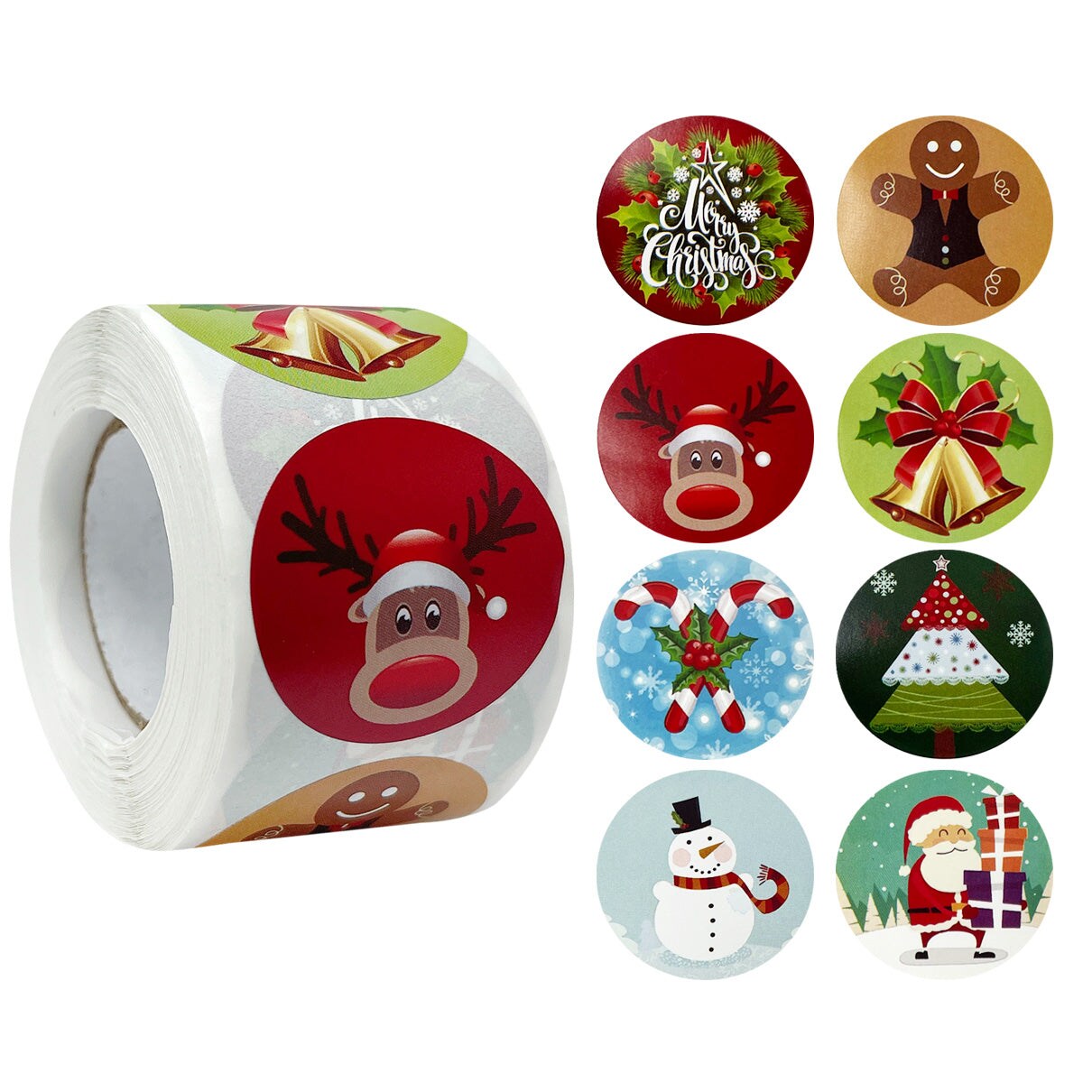 Wrapables Christmas Stickers Label Roll, Holiday Stickers for Sealing Cards, Envelopes, Gift Boxes, Festive Party Favors (500 pcs)