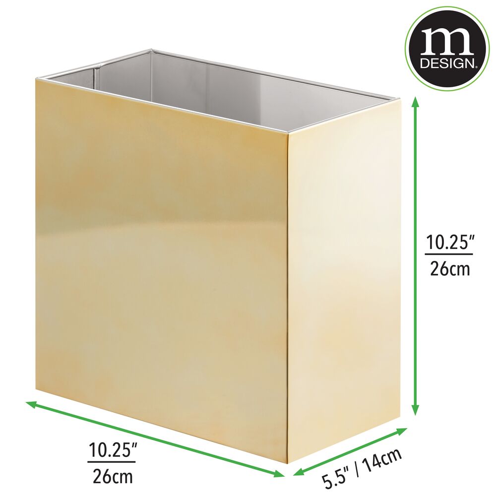 mDesign Small Steel Rectangular 2.4 Gallon Trash Can Wastebasket