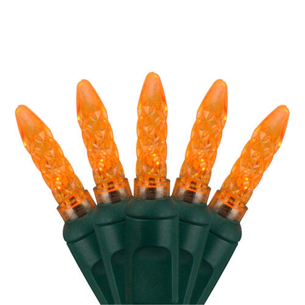 70 Amber/Orange M5 LED Lights, Green Wire, 4&#x22; Spacing