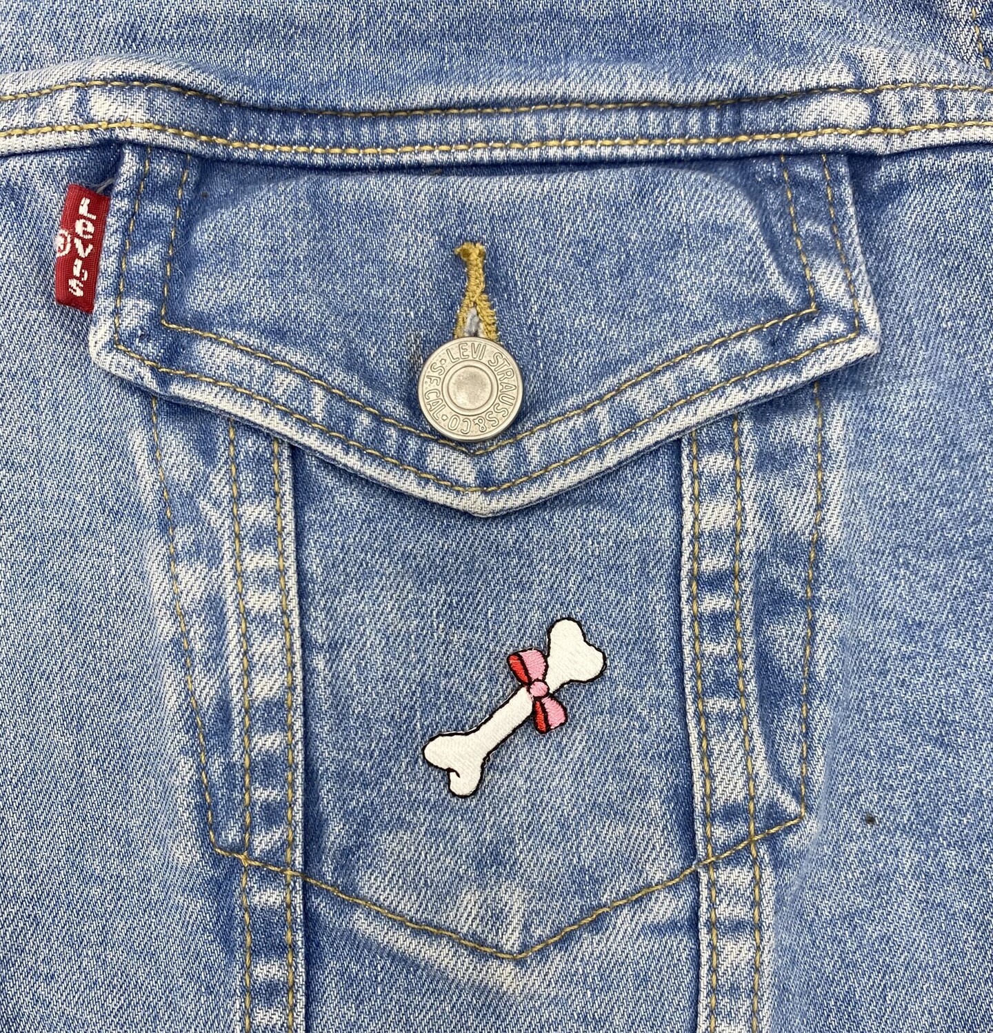 White Bone with Pink Bow, Pet Food, Dog Bones, Embroidered, Iron on Patch