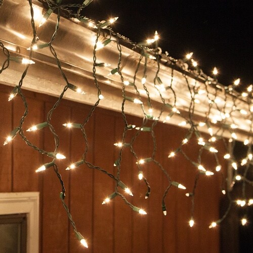 100 Clear Mini Icicle Light Set, Green Wire