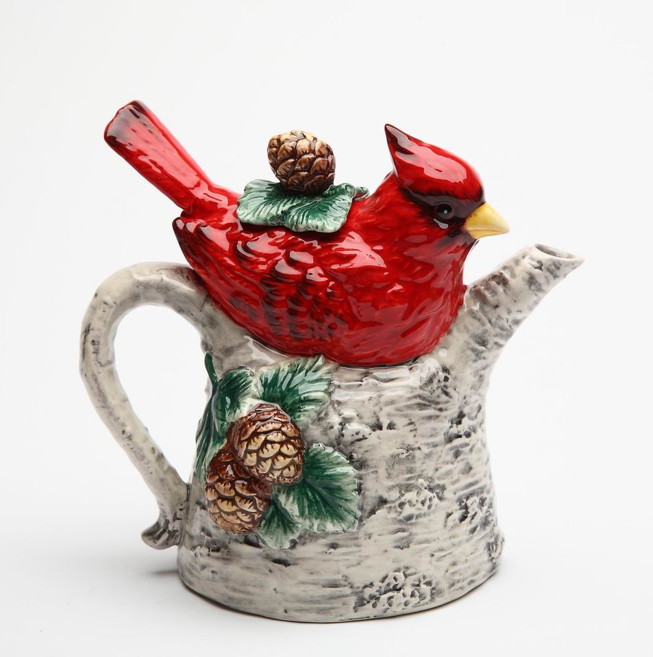 Ceramic Cardinal Bird On Birchtree Teapot, Gift for Her, Gift for Mom, Birdwatcher, Tea Party D&#xE9;cor, Caf&#xE9; D&#xE9;cor, Christmas D&#xE9;cor