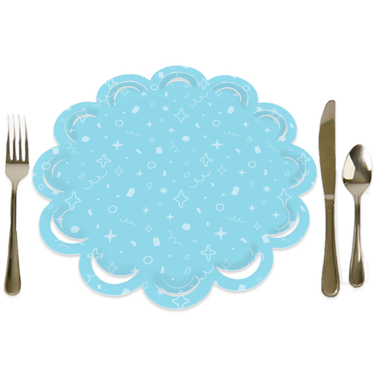 Big Dot of Happiness Blue Confetti Stars - Simple Party Round Table Decorations - Paper Chargers - Place Setting For 12