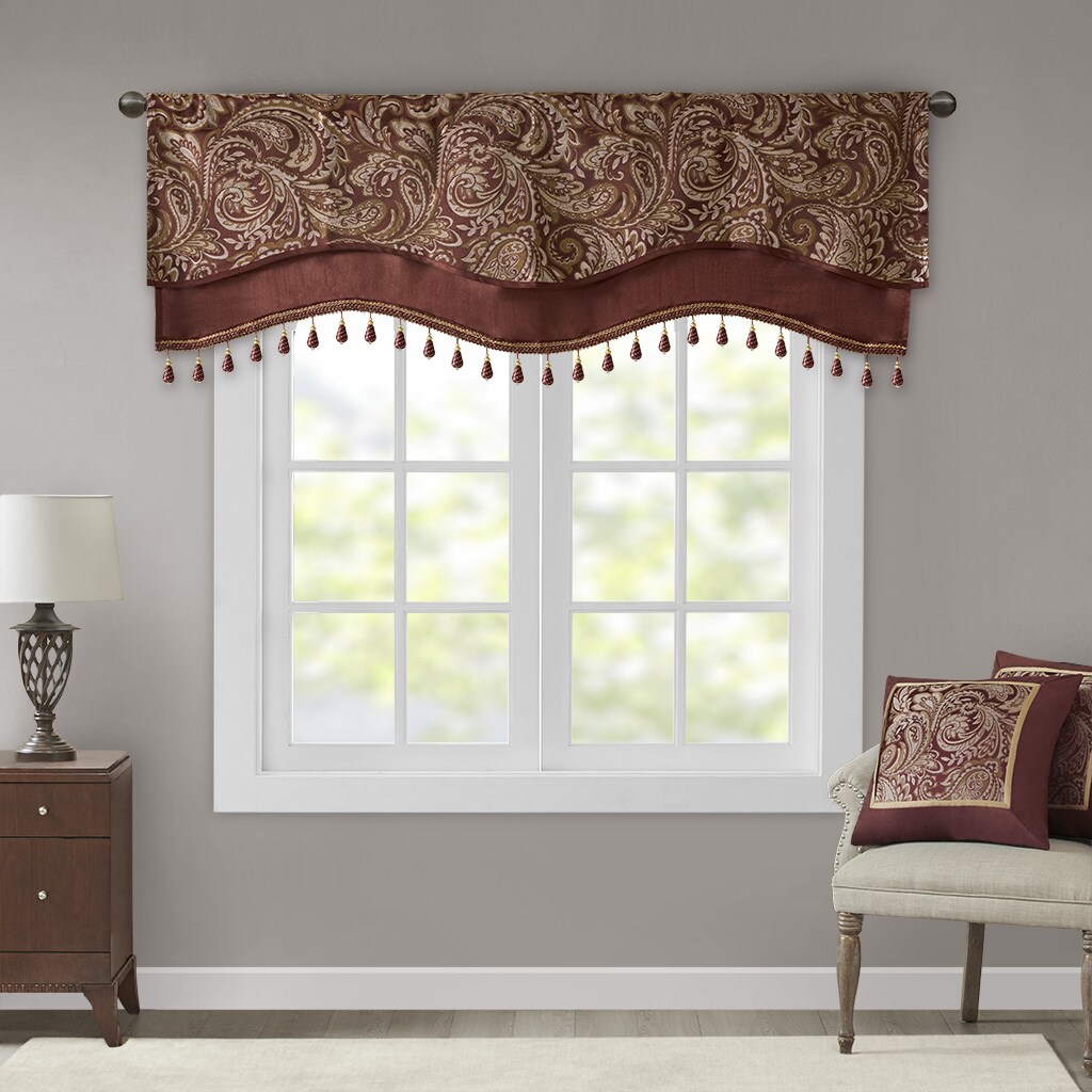 Gracie Mills   Jacquard Window Rod Pocket Valance With Beads