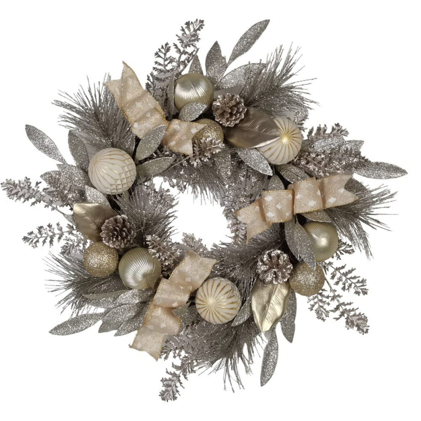 KSA Silver and Gold Artificial Christmas Wreath, 24-Inch, Unlit