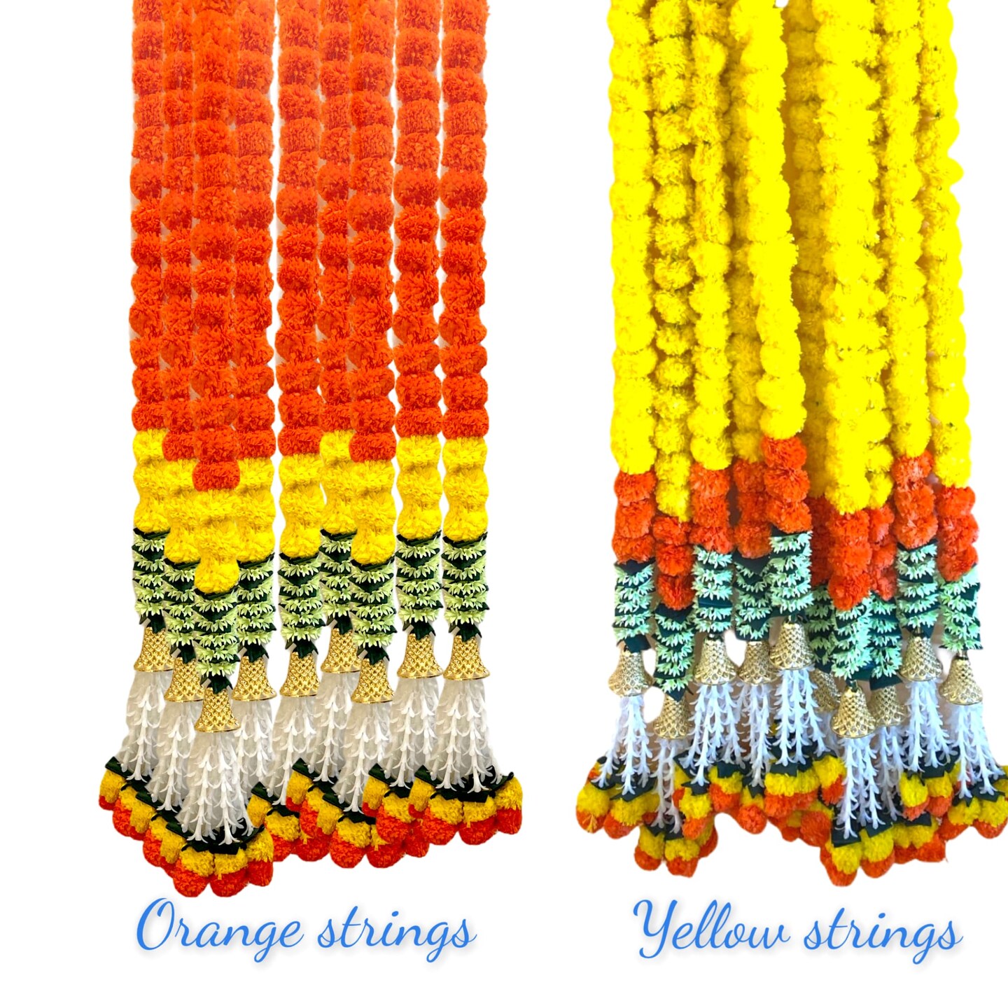 2 Strings Artificial Marigold Flowers Garland for Home, Party Door Hanging Diwali Decorations Day of the Dead Dia De Los Muertos Ofrenda Halloween Marygold Traditional Indian Theme Decor