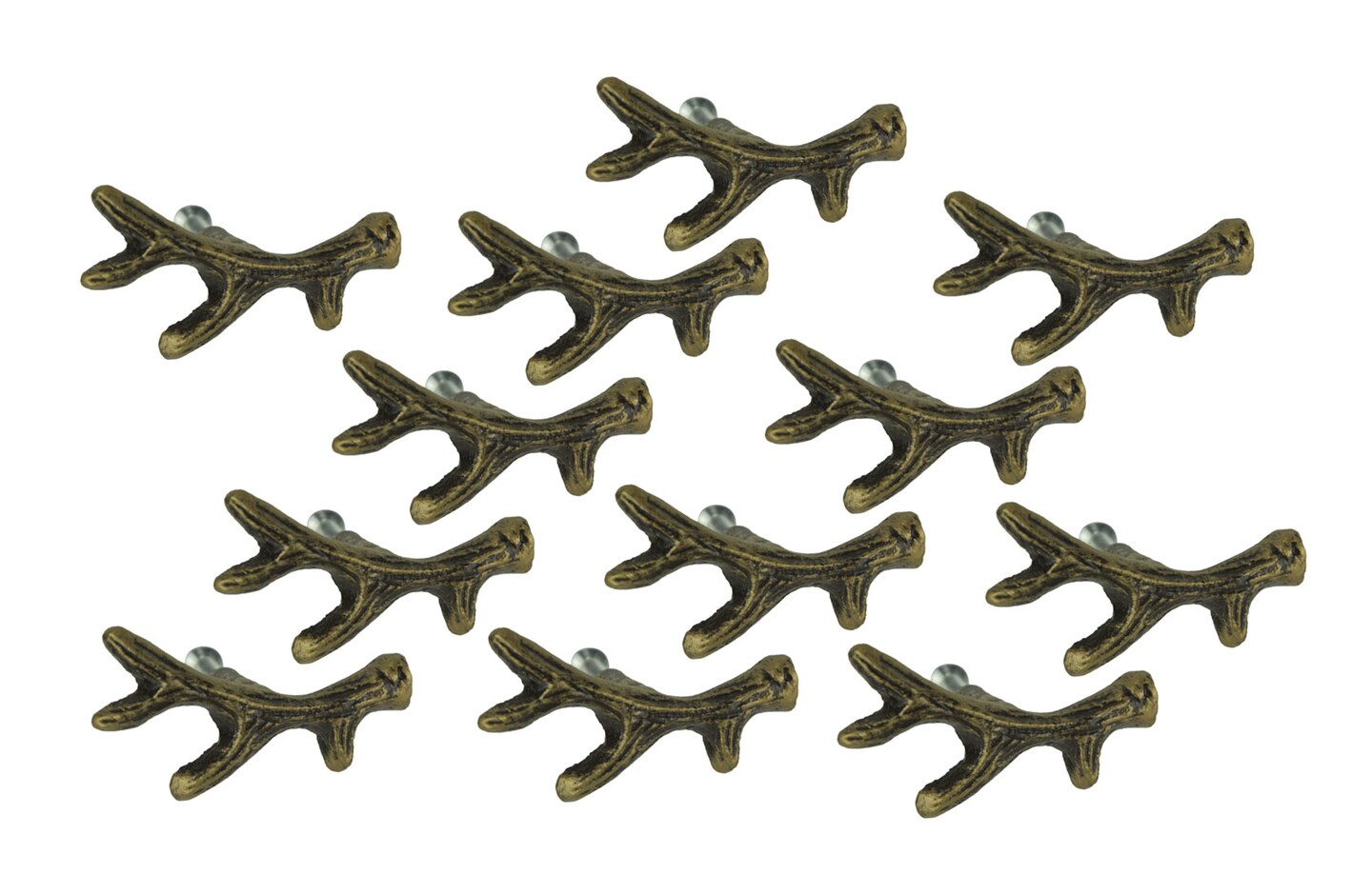 Bronze Finish Cast Iron Small Deer Antler Cabinet Handle Drawer Pull Set of 12