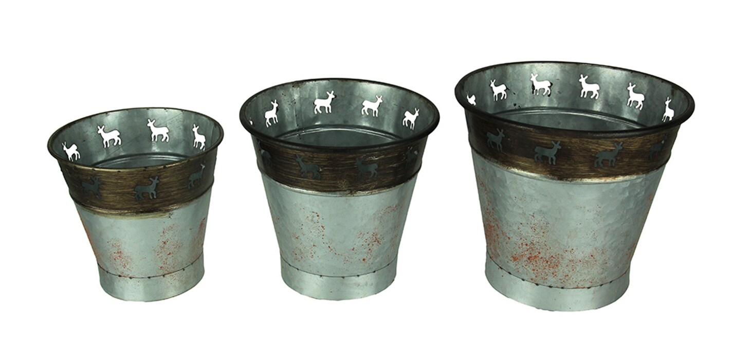 Rustic Metal Deer Cutouts Primitive Bucket Set of 3