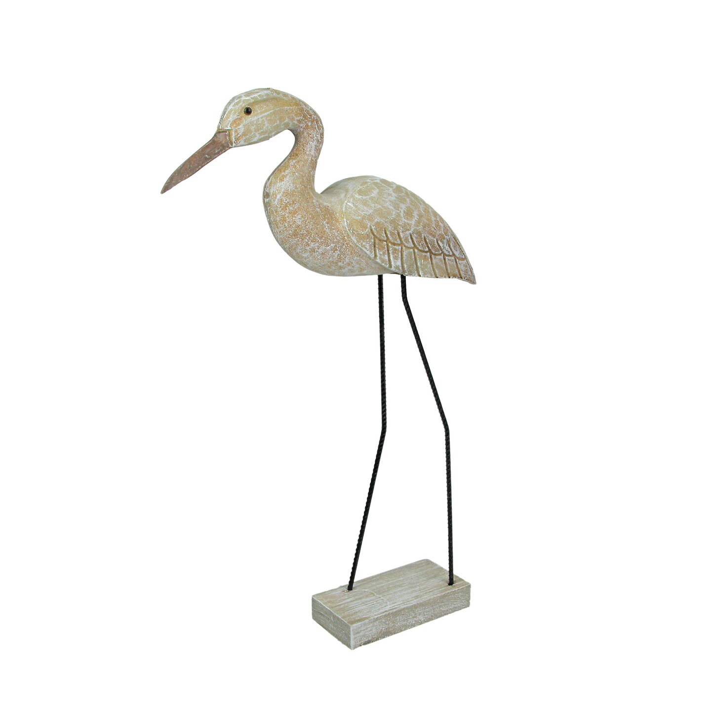 20 Inch Hand Carved White Washed Wood Bird Statue Home Coastal Decor Sculpture