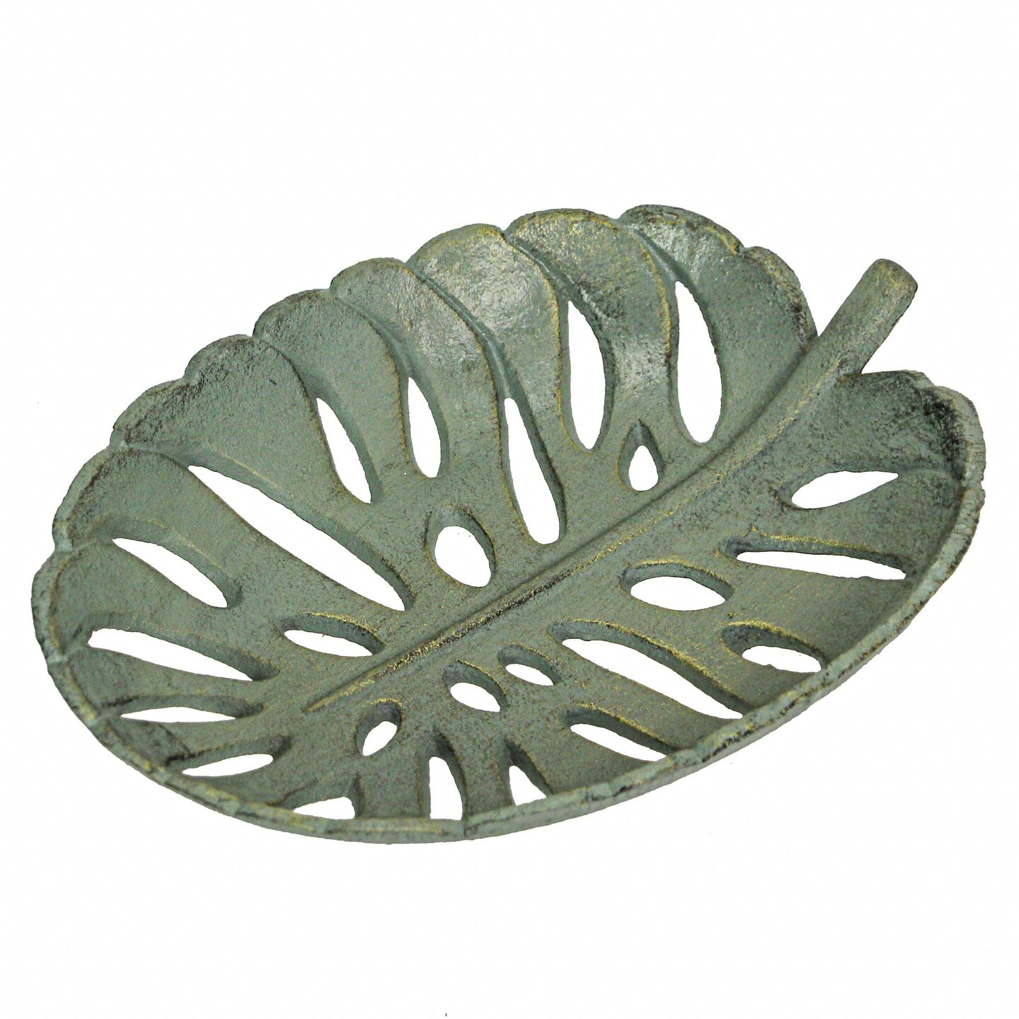 12 Inch Cast Iron Verdigris Tropical Leaf Decorative Bowl Serving Tray Kitchen