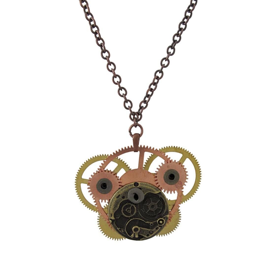 Steampunk Brass and Copper Watch Gear Necklace 28 In.