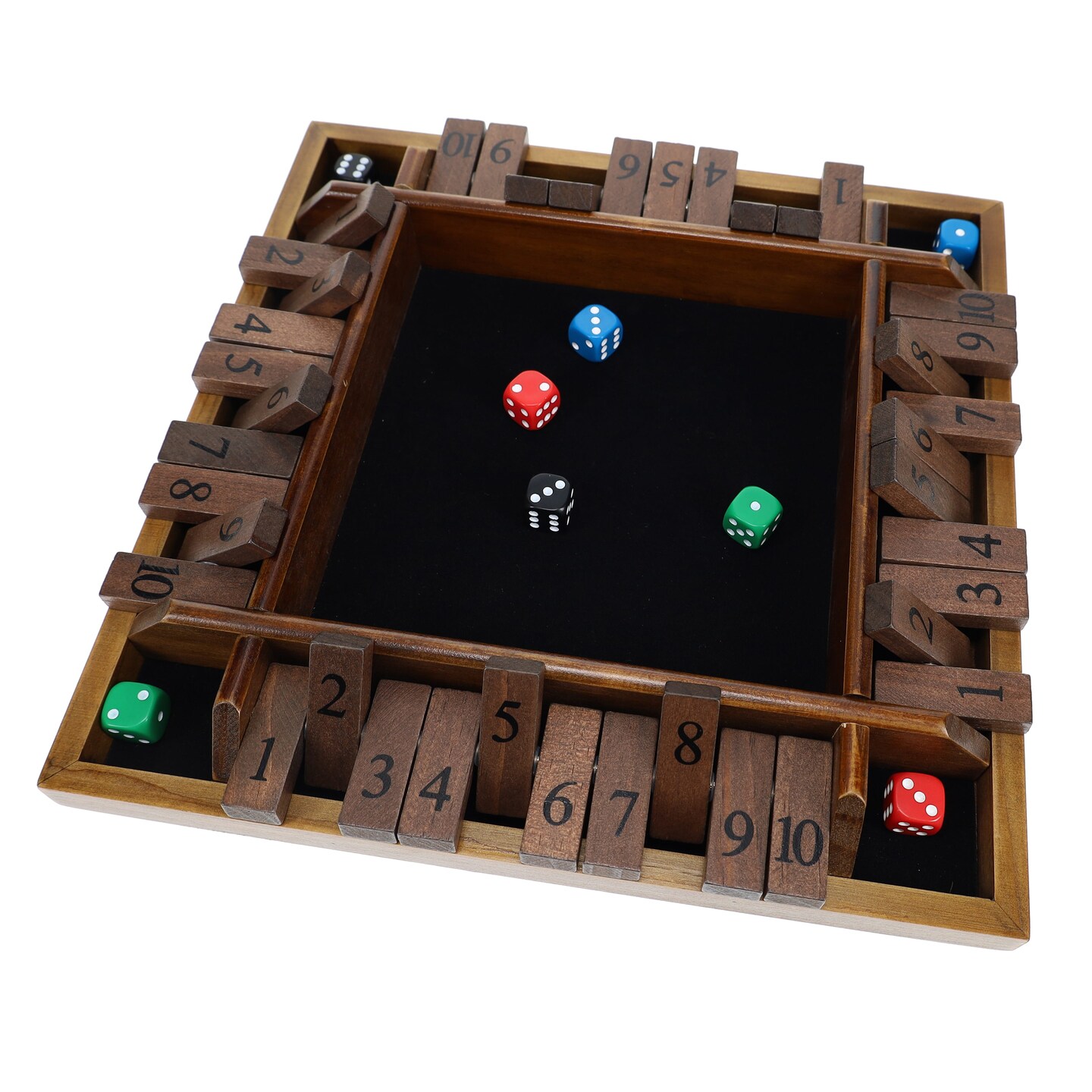 Pacific Shore Games 4 Player Shut the Box Dice Board Game with Walnut Stained Wood - 12 in.