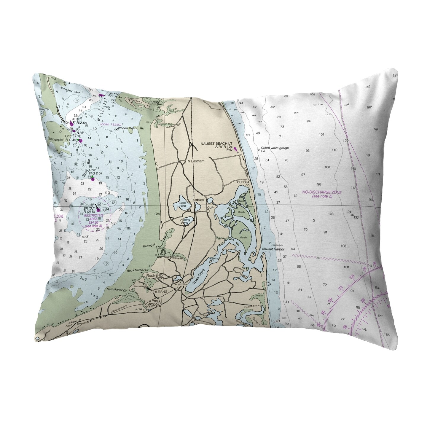 Cape Cod Nauset Beach Map Pillow 16x20 &#x2013; Noncorded Indoor/Outdoor