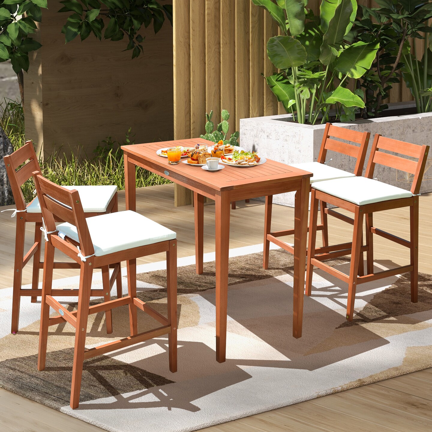 48 Inch X 24 Inch Rectangular Outdoor Eucalyptus Wood Bar Table For 4 People