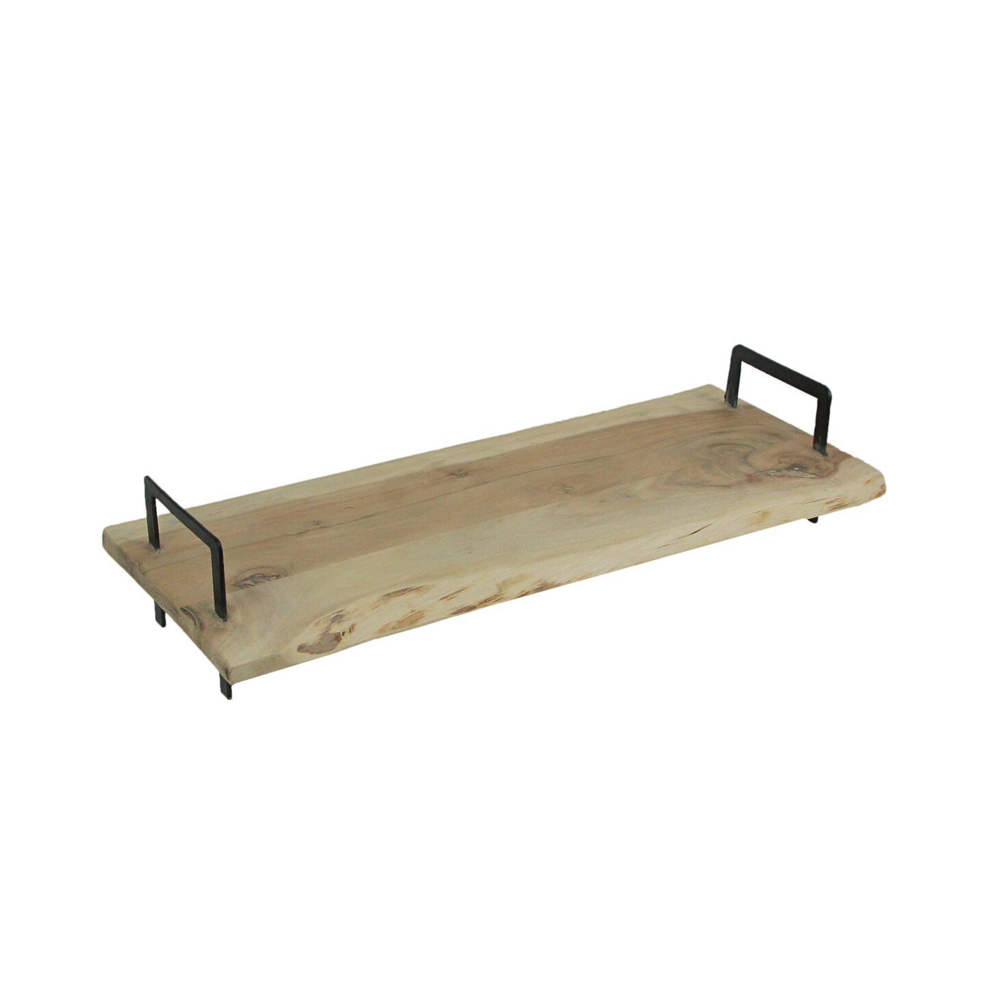 Rectangle Live Wood Edge Serving Tray Stand With Metal Handles Charcuterie Board