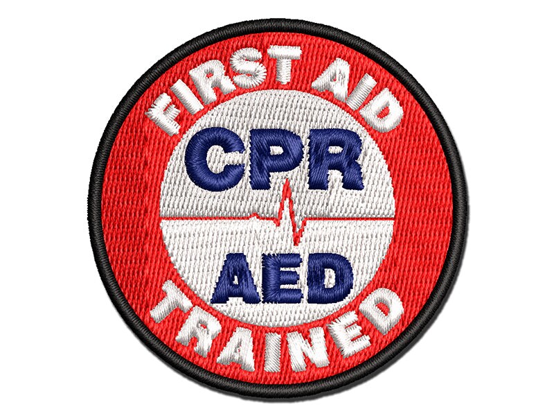 First Aid AED CPR Trained Multi-Color Embroidered Iron-On or Hook &#x26; Loop Patch Applique