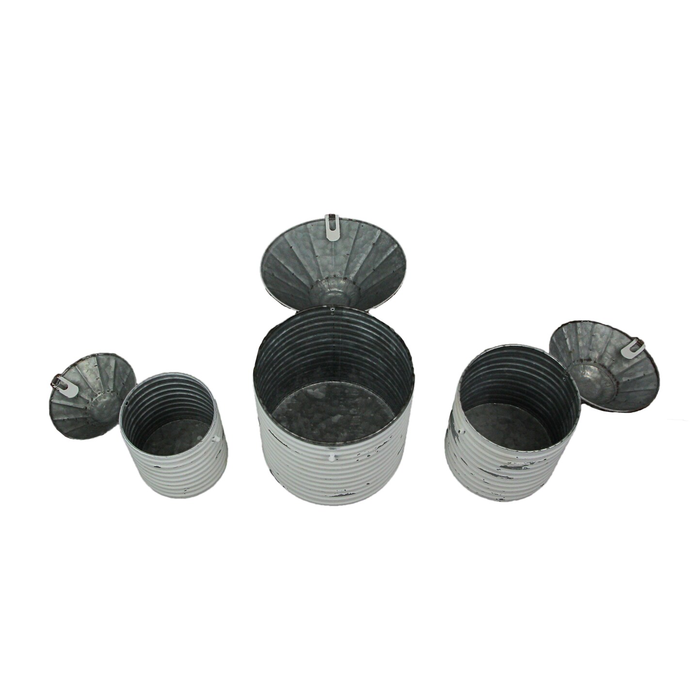 Vintage Farmhouse Style Galvanized Decorative Tin Silo Canister Set of 3
