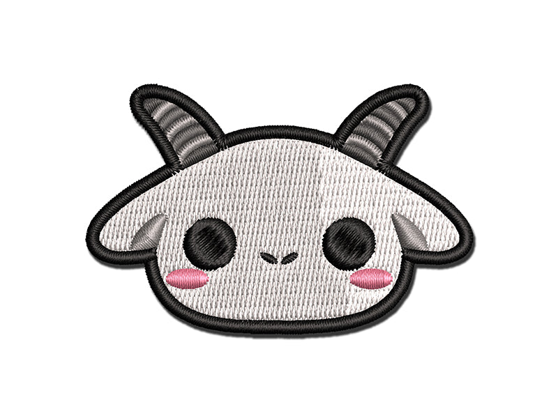 Charming Kawaii Chibi Goat Face Blushing Cheeks Multi-Color Embroidered Iron-On or Hook &#x26; Loop Patch Applique