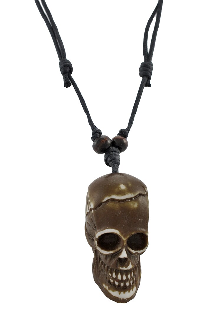 Black Slider Cord Necklace with Brown Skull Pendant