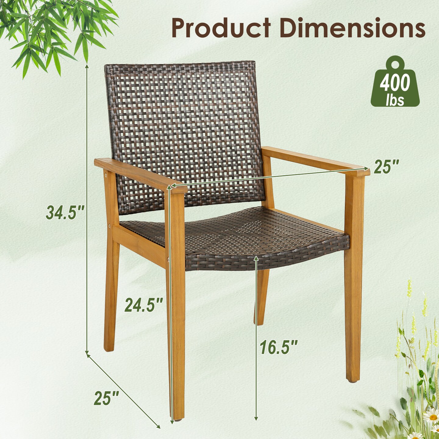 Outdoor Rattan Chair With Sturdy Acacia Wood Frame - Set Of 4