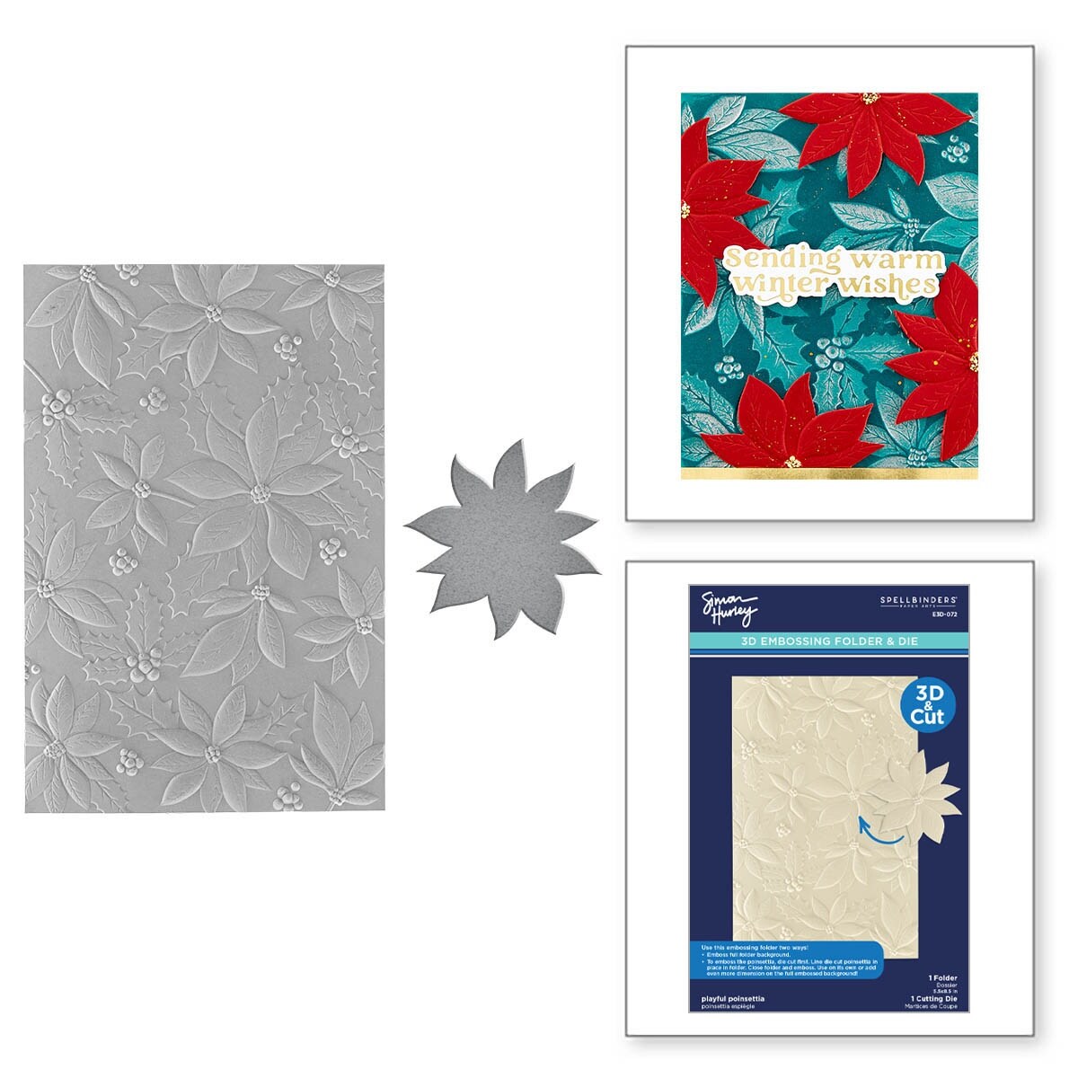 Spellbinders 3D Embossing Folder By Simon Hurley-Playful Poinsettia, Simon&#x27;s Snow Globes