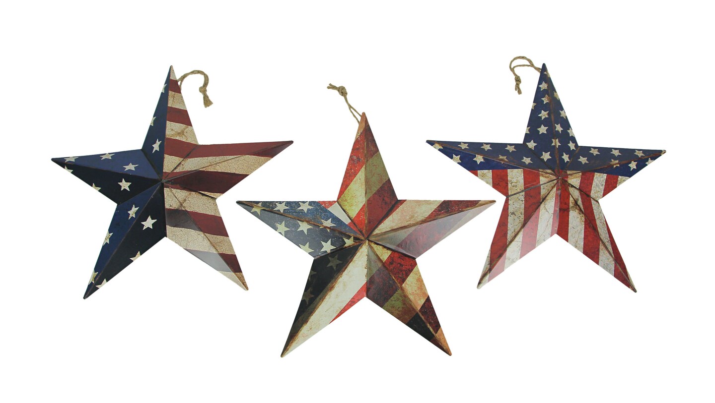 Set of 3 Metal Rustic American Flag Star Wall Art Patriotic Hanging Home Decor