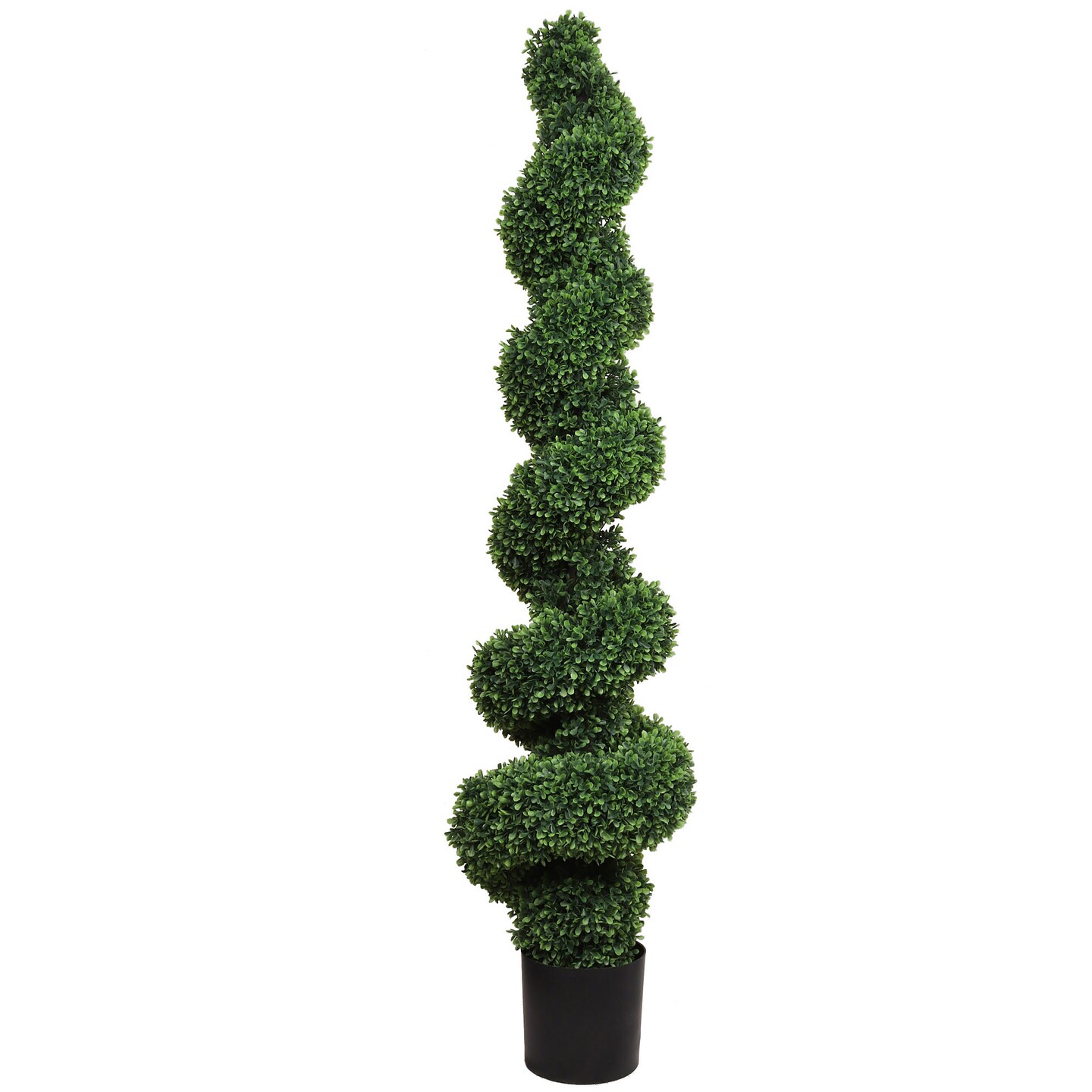58&#x22; UV Spiral Boxwood Topiary Tree in Black Pot by Floral Home&#xAE;