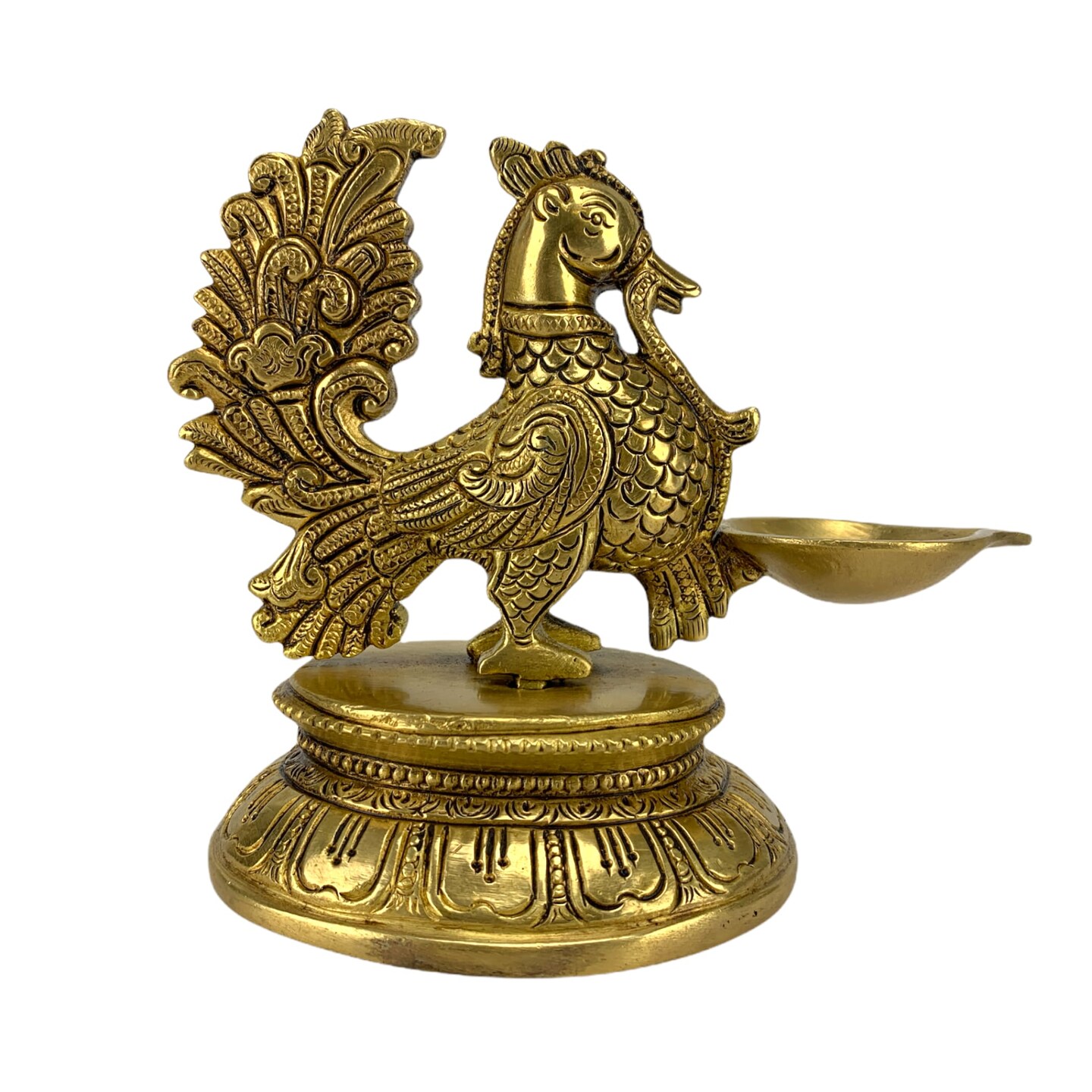 Brass Peacock Diya Annam Deepak Idol Oil Lamp Deepam with Base for Home Temple Mandir Office Diwali Decoration Kathu Vilakku Puja Diya - Deepawali Housewarming Return Gift