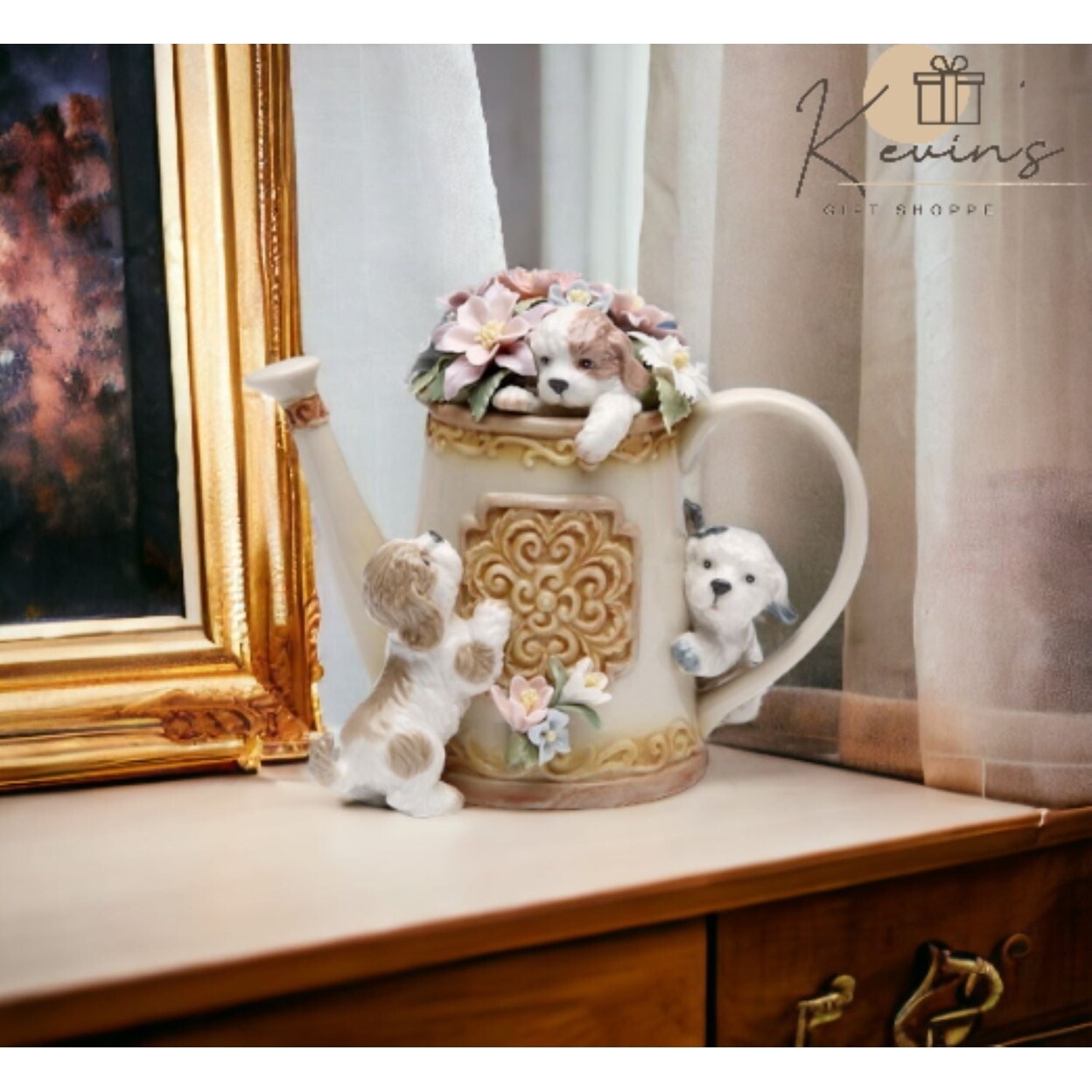 kevinsgiftshoppe Ceramic Puppies Playing with Flower Pitcher Music Box Home Decor   Kitchen Decor