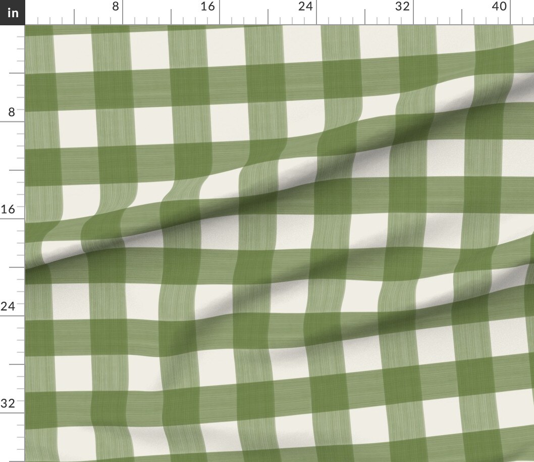 Buffalo Plaid Gingham Check Watercolor Spring Summer Green Cream Custom Printed Fabric by Spoonflower Various Fabrics by the Yard or Fat Quarter