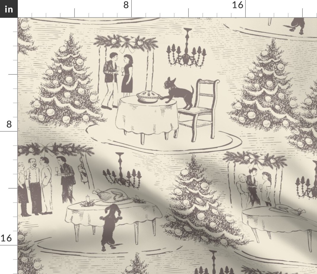 Toile Retro Dog Funny Earth Tones Neutral Custom Printed Fabric by Spoonflower Various Fabrics by the Yard or Fat Quarter