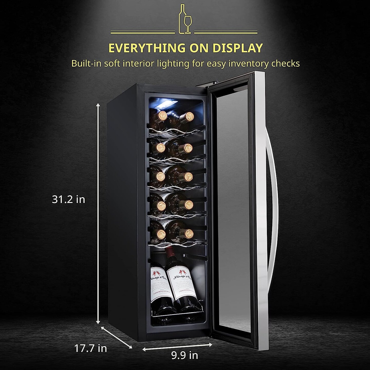 Schmecke 12-Bottle Wine Fridge, Freestanding Wine Refrigerator, Compact Wine Cooler